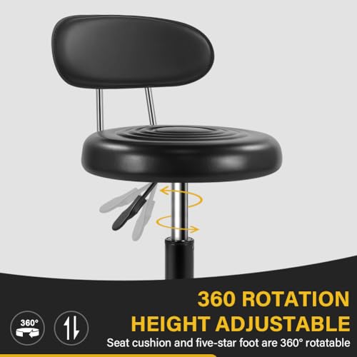 Adjustable Rolling Stool with Back Support & Wheels