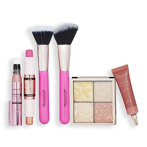 Makeup Revolution Blush & Glow Highlight Makeup Gift Set, 6-Piece with Eyeshadows & Brushes