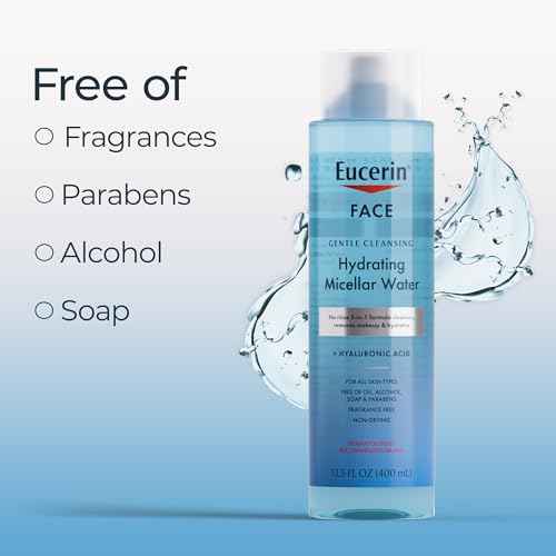 Eucerin Face Gentle Cleansing Hydrating Micellar Water with Hyaluronic Acid, Face Cleanser and Makeup Remover, Fragrance Free and Non-Drying for All Skin Types, 13.5 Fl Oz Bottle