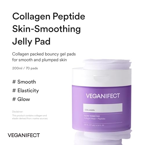 Collagen Peptide Jelly Toner Pads | Dual-Function Skincare for Wrinkle Care | Pore Tightening, Elasticity Boost, and Glow Radiance, Korean Skincare | 6.76 fl.oz.(200ml)*70Pads