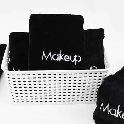 Makeup Towels - Pack of 6 - Ultra Soft & Gentle Microfiber Coral Fleece Washcloth Face Make Up Remover, 13 x 13 in, Black