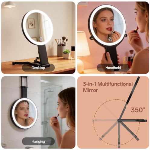 CC Mirrors 6-inch Travel Magnifying Makeup Mirror with Lights, 40X/1X, Black - Double Sided