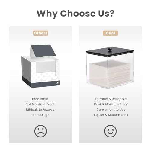 Puricon Acrylic Disposable Facial Towels Holder, Clear Storage Bin with Wood Lid Compatible with Clean Skin Club Towel (NOT Included), Face Towelettes Container for Bathroom Counter -Black