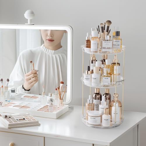 Delamu 360° Rotating Makeup Organizer 3-Tier Clear Vanity Organizer (3 Tier, 9.3")