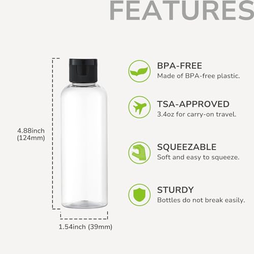 LISAPACK 3.4 oz Travel Bottles TSA Approved - 5pc Leak Proof