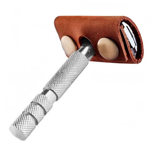 Genuine Leather Safety Razor Travel Case with Button Lock