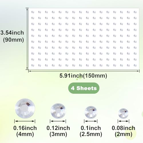 4 Sheets Face Gems Sticker, Self-Adhesive Glitter Rhinestone Face Jewels, Mini Hair Nose Eyes Nail Makeup Sticker for Festivals Parties- Silver(2mm 2.5mm 3mm 4mm)