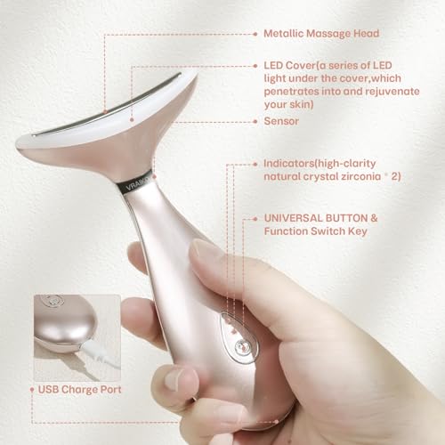 VRAIKO Lily Neck Face Massager, Skin Rejuvenation Beauty Massager, 3-in-1 at-Home Facial Spa Tool, Lifting, Toning and Tightening for a Radiant Appearance (Rose Gold)