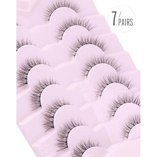 Onlyall Natural Lashes Wispy Lashes Natural Look False Eyelashes Natural Flared Eyelashes False Eye Lashes Soft Fluffy Lashes 7 Pairs D1 Natural (6-13MM)