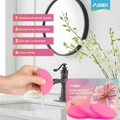 AIDEA 48-Count Compressed Facial Sponges Pink, Face Cleansing Pads, 100% Natural Cellulose Cosmetic Spa Sponges for Facial Cleansing, Exfoliating Pads, Mask Removal, Travel Essentials for Women