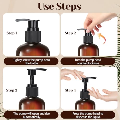 48 Pcs 8oz Plastic Amber Bottles with Pump Refillable Shampoo Dispenser Empty Hand Soap Pump Bottle Body Wash Container Bulk