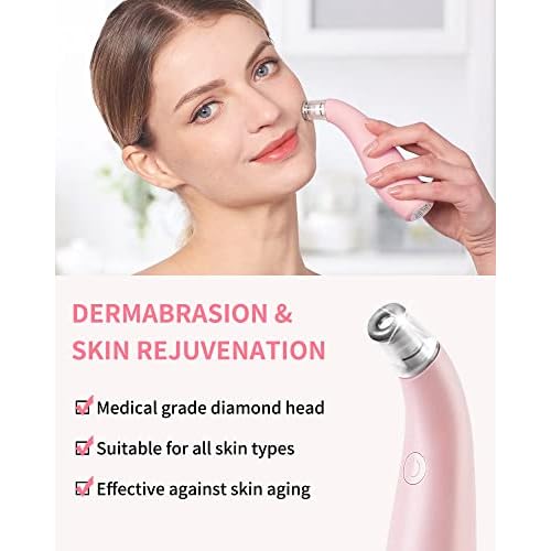 NEWDERMO 2-in-1 Microdermabrasion Machine for Facial, Diamond Microdermabrasion Device USB Rechargeable (Pink) with Large Diamond Tip