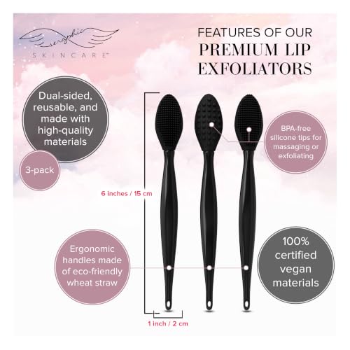 Seraphic Skincare Dual-Sided Silicone Lip Scrubber & Pore Brush (3-Pack)