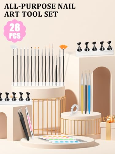 YOOVR Nail Art Tools Set - 15 Brushes, Dotting Tools, Magnetic Stands