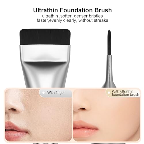 BeautyFactor Silver Flat Foundation Brush - Vegan Synthetic Makeup Spatula