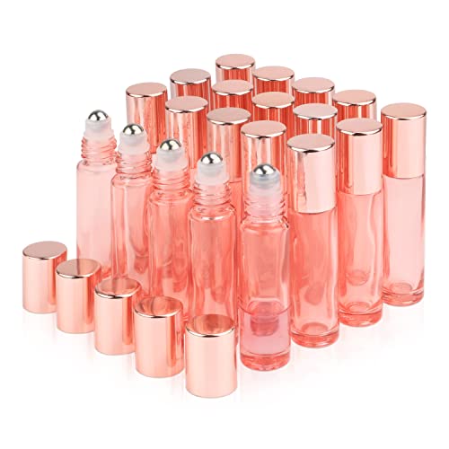 20Pcs 10ml Pink Essential Oil Roller Bottles with Steel Ball