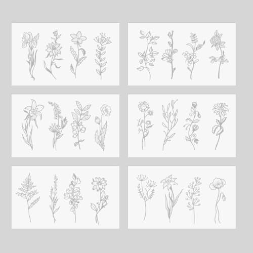 Semi Permanent Temporary Tattoos 24pc Minimalist Floral Waterproof