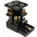 4-Tier Rotating Cologne Organizer with Drawer for Men, Large Capacity Perfume Organizer, Mens Gifts & Desktop Accessories Stand - Spacious for Bottles & Men's Essentials Storage, Modern Black