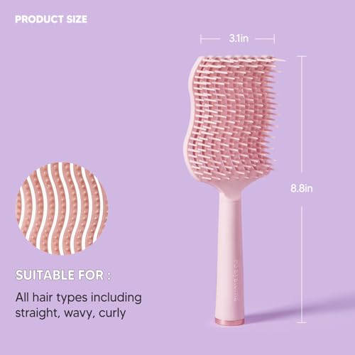 Wavy Detangling Brush with Flexible Soft Bristles for Wet & Dry Hair – Scalp Massage