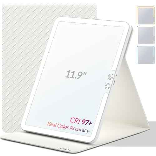 Travel Makeup Mirror with Lights, Portable Lighted Vanity Mirror with 100 LED, Rechargeable, Foldable for Tabletop, 11.9 inches, White