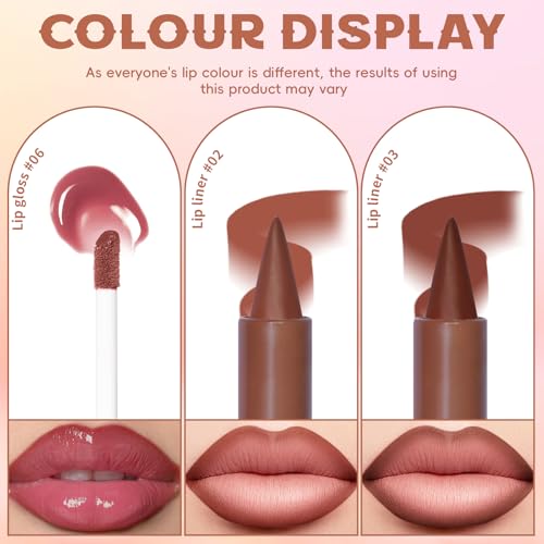 HOSAILY Lip Liner & Lip Gloss Set - Red & Dark Red, Moisturizing, Long-Lasting Glossy Lip Makeup