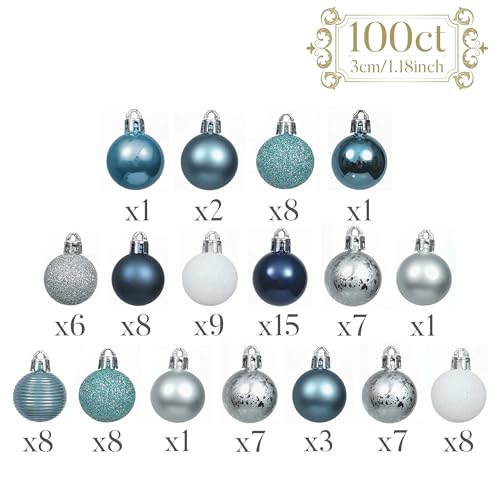 Valery Madelyn Mini Christmas Tree Ornaments Set, 100ct Navy Blue and Silver Shatterproof Christmas Tree Decorations Bulk, 1.18 Inches Hanging Ball Ornaments for Xmas Trees Holiday Decor