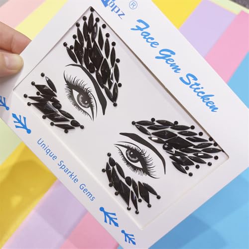 Black Rhinestone Face Jewels | Festival Body Gems Sticker