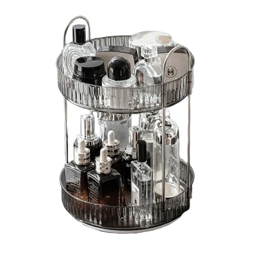 Modern Style Cosmetics Transparent Rotating Storage Rack Turntable Multifunctional Large Capacity Double - Layer Skin Care Products Dressing Table Storage Box Dust - Proof Space - Saving