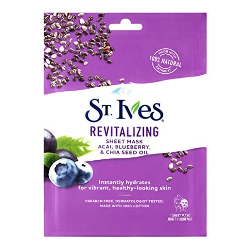 St. Ives Revital Acai Skin Care Sheet Mask, Count of 6