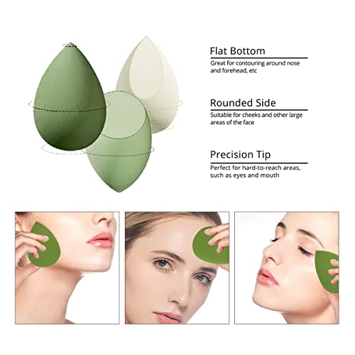 Leeshine Makeup Sponges Set 4 Pcs + Egg Case & Holder - Green, Pack of 5 for Flawless Face Makeup