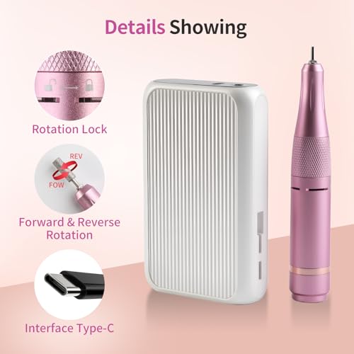 Vinid Professional Electric Nail Drill - 38,000RPM Rechargeable Manicure Kit for Filing, Cuticle Care, Buffing & Polish Removal with Adjustable Speed, Quiet Motor & Portable Design, White and Purple