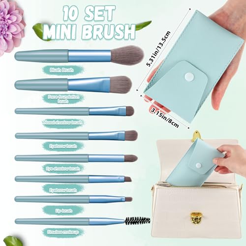 20 Pcs Travel Makeup Brush Set, 10 Mini Travel Brush Set with Bag and 10 Makeup Sponge Princess Party Favor Valentine's Day Gift for Women Home Party(Blue)