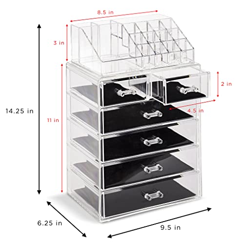 Sorbus 6-Drawer Acrylic Makeup Organizer with Brush & Jewelry Storage
