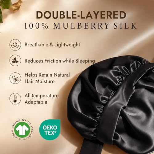 Luxurious 100% Mulberry Silk Bonnet for Sleeping - Adjustable Tie Band