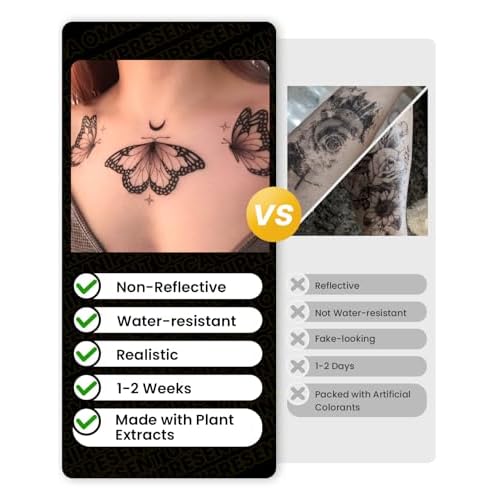 Semi Permanent Tattoo For Women, 2 Sheets Realistic Sexy Lace Temporary Thigh Lasting 1 Weeks Bow Tattoo For Adults Girl, Waterproof and Non-Reflective Fake Tattoo for Party Valentines Gifts