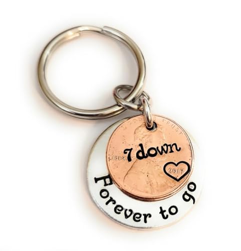 7 Year Anniversary Lucky Copper 2017 Penny with Down and Forever To Go Coin Key Chain