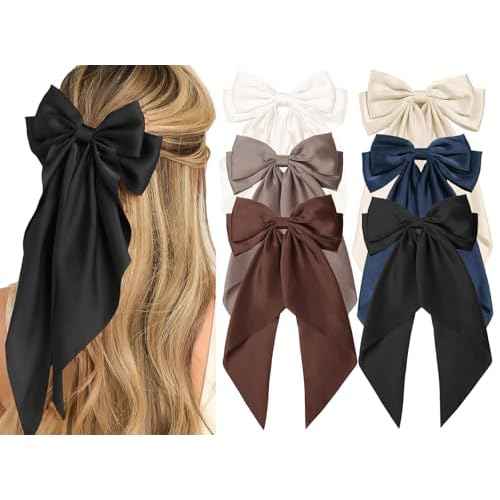 TERSE Hair Bows for Women Big Bows Hair Accessories for Women Girls Cute Oversized Bow Clips with Long Tails Silky Satin Ribbon