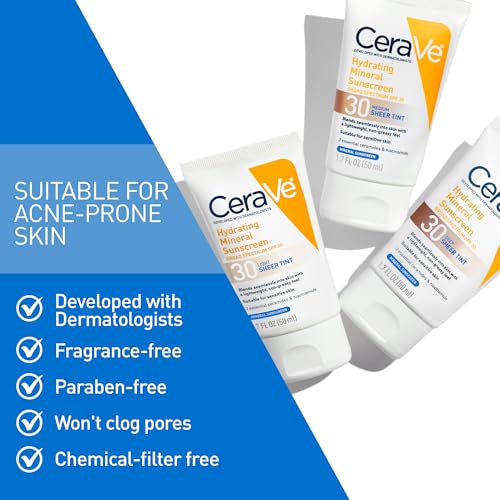 CeraVe Tinted Sunscreen for Face, Mineral SPF 30 Moisturizer, Deep,