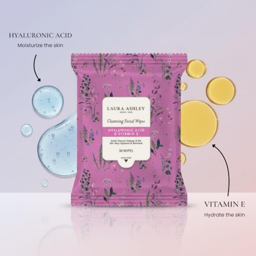 Laura Ashley 4 Pack Face Wipes for Women - Cleansing Makeup Remover Wipes with Vitamin C, Retinol, Hyaluronic Acid - 120 Pcs