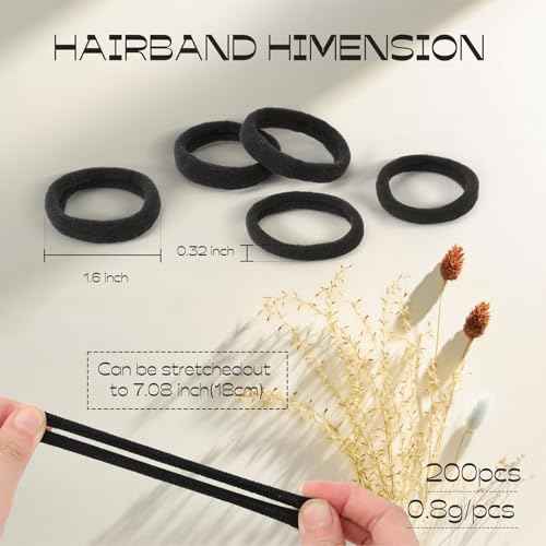 200 Pcs Black Hair Ties No Damage, Soft Ouchless Elastic Hair Ties, Nylon Seamless Hair Tie for Women and Girls, Sturdy Ponytail Holders for Thick and Curly Hair, No Damage Hair Bands for Thin Hair