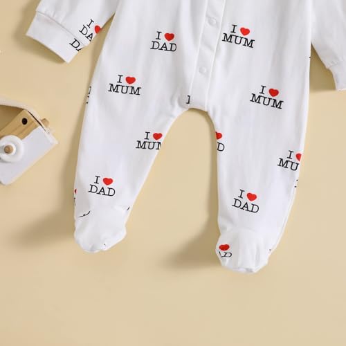 Baby Long-Sleeve Jumpsuit with 'I Love DAD Mum' Letters - Solid Printed