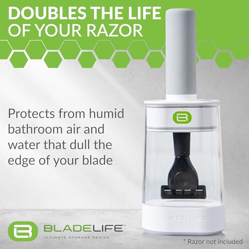 BLADELIFE 2024 New Model: Razor Holder and Stand Dark Grey - Fits All Leading Razors - Doubles the Life of Your Blade - Deluxe Razor Case Keeps Blades Sharper for Longer