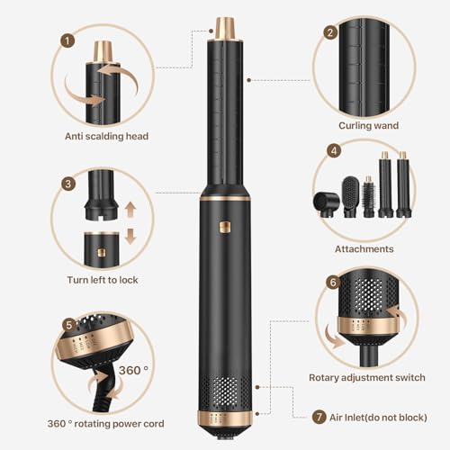 5 in 1 Hot Air Brush Styler Set - 800W Hair Dryer Comb