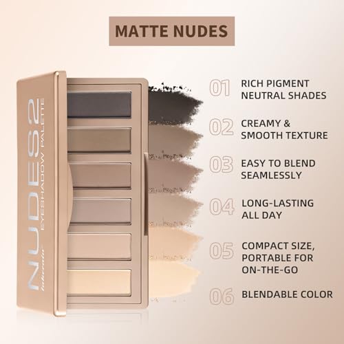 NICEFACE NUDES2 Mini Eyeshadow Palette - 6 Matte Neutral Shades
