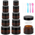 Accmor 10 Pcs Amber Glass Jars with Lids & Spatulas - Leak-Proof Travel Containers for Creams & Lotions