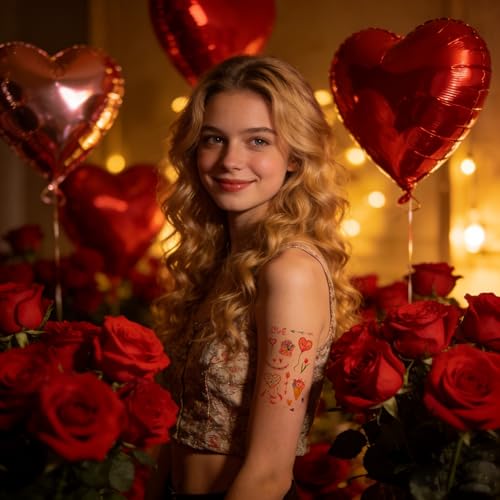 Valentine's Day Temporary Tattoos - 20 Sheets, Waterproof & Long Lasting