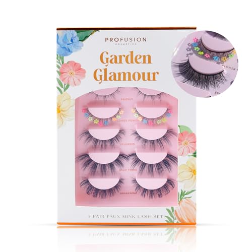 Profusion Cosmetics Petal Perfect Garden Glamour 5 Pair Faux Mink Lash Set, Featuring 5 Lash Styles, Wispy Eyelashes to Achieve Eye Catching Look