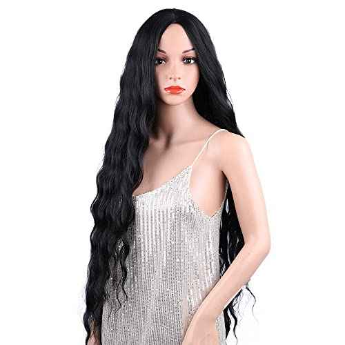 Long Black Wig for Women 36 inch Super Long Water Wavy Wigs Heat Resistant Synthetic Soft Wavy Fluffy Curly Wig for Daily Party Use Halloween Wig