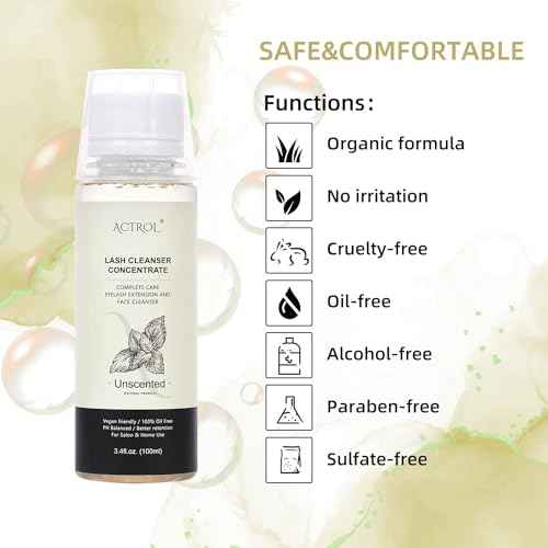 Eyelash Shampoo Concentrate 100ml Lash Extensions Cleanser Concentrate Unscented Natural Foaming Shampoo DIY Wash for Extensions Lashes with Salon Home Care-Makes 60ml Bottles