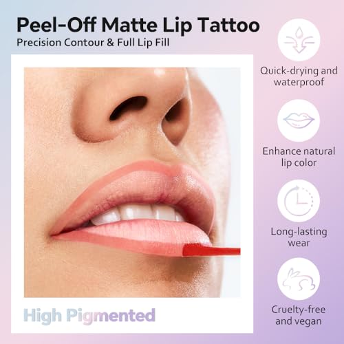 5Pcs Quick Drying Peel off Lip Liner Stain Set, Natural Matte Peel off Lip Liner Stain for Conturing Filling Lips, Maroon Plum Coral Brown Chestnut Lip Stains Tints Long Lasting Waterproof, Easy Apply